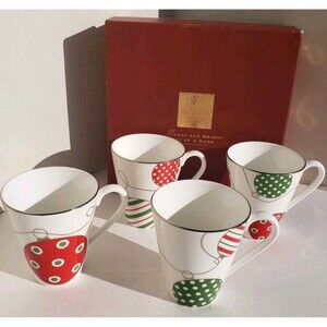 Lenox Merry and Bright Christmas Ornament Mug Cup Boxed Set of 4